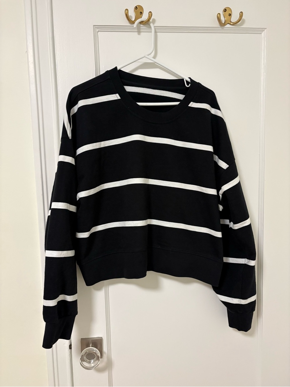 lululemon athletica Black and White Striped Crewneck Sweatshirt